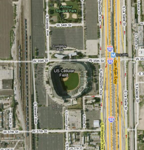 U.S. Cellular Field is surrounded by an ocean of concrete.  Source: Google Maps