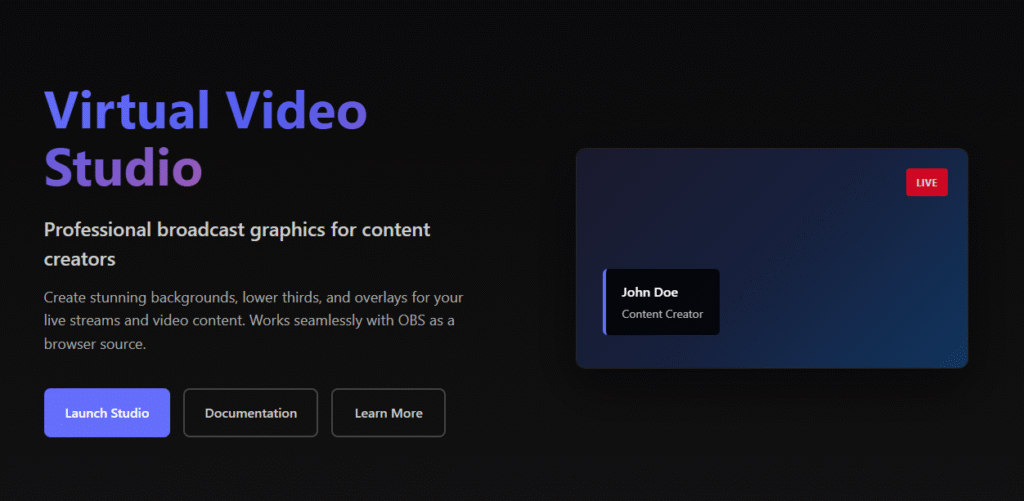 screenshot of virtual video studio